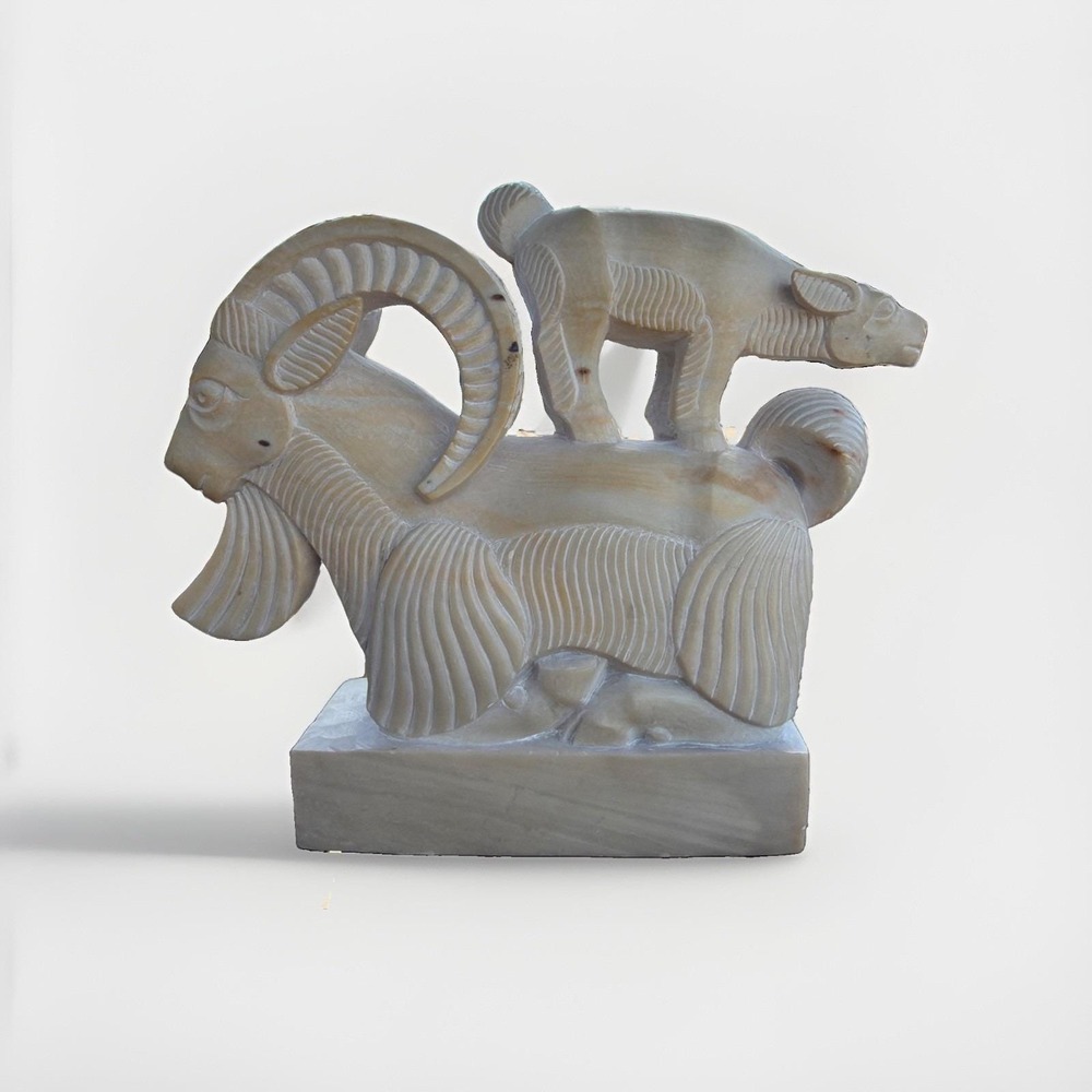 Yuri Toybukhaa Tuvan Soapstone Ram Sculpture 1989 Ex-LA Natural History Curator